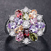 Cubic Zirconia Flower Finger Ring PW-WG24646-03-2