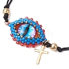 Adjustable Evil Eye Glass Seed Beads Link Nylon Cord Braided Bracelets BJEW-MZ00085-3