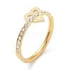 Ion Plating(IP) 304 Stainless Steel Heart Finger Ring with Cubic Zirconia RJEW-K244-06G-1