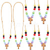 Wood Cross with Acrylic Beaded Pendant Necklaces for Women NJEW-AB00014-1