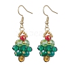 304 Stainless Steel Glass Seed Beads Christmas Tree Dangle Earrings EJEW-MZ00581-01-3