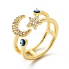 Enamel Evil Eye & Cubic Zirconia Moon Star Open Cuff Ring KK-H439-32G-1