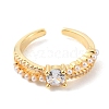 Clear Cubic Zirconia Diamond Open Cuff Ring with Plastic Pearl Beaded RJEW-C058-02G-2