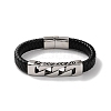 Men's Braided Black PU Leather Cord Bracelets BJEW-K243-22AS-1