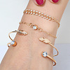 4Pcs 4 Styles Feather & Flat Round Alloy with Crystal Rhinestone Cuff Bangles & Link Bracelets FS-WGEDE23-01-1