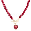 Plastic Imitation Pearl Beaded & Alloy Heart Pendant Necklaces & Charm Bracelet Sets for Women FS-WG63549-01-5