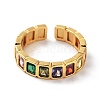 Rectangle Brass Micro Pave Cubic Zirconia Open Cuff Ring for Women RJEW-Z044-04G-01-2