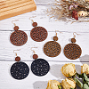 ANATTASOUL 3 Pairs 3 Colors Hollow Flat Round Wood Dangle Stud Earrings with Iron Pins for Women EJEW-AN0003-90-7