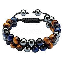 Natural Tiger Eye & Synthetic Hematite Braided Bead Bracelet BJEW-PH00199