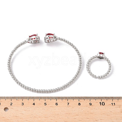 Heart Brass Micro Pave Cubic Zirconia Cuff Bangles & Rings Sets for Women SJEW-R002-05P-05-1