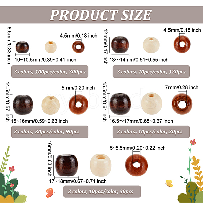 570Pcs 15 Styles Spray Painted Wood European Beads WOOD-OC0002-70-1