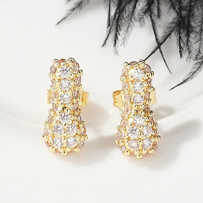 Brass Micro Pave Cubic Zirconia Stud Earrings EJEW-Z091-04G-I-1