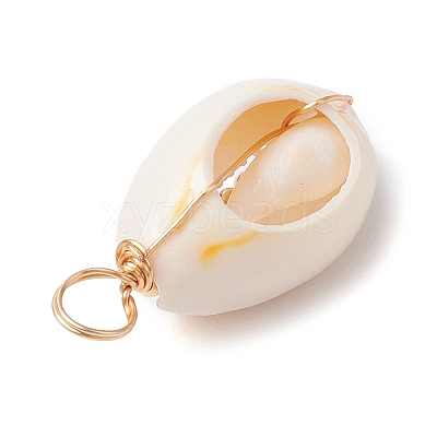 Natural Cowrie Shell Pendants PALLOY-JF02662-01-1