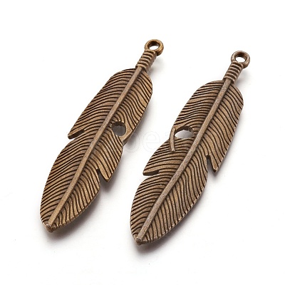 Tibetan Style Alloy Feather Big Pendants TIBEP-A12720-AB-NR-1