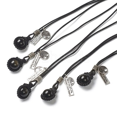 Adjustable Natural Gemstone Pendant Necklaces G-P445-A-1