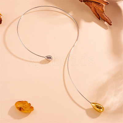 304 Stainless Steel Teardrop Pendant Open Cuff Necklaces for Women NJEW-R003-02GP-01-1