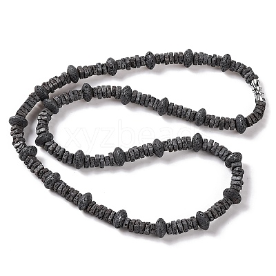 Square & Rondelle Natural Lava Rock Beaded Necklaces NJEW-Q341-11-1