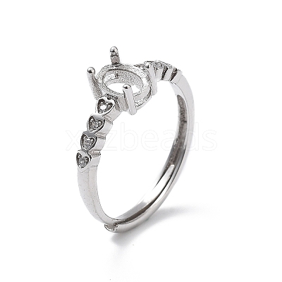 Adjustable Rhodium Plated 925 Sterling Silver Clear Cubic Zirconia Ring Components STER-C011-05P-1