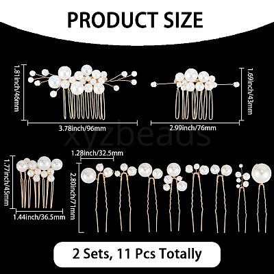 Copper Wire and ABS Imitation Pearl Hair Combs Sets for Women Girls OHAR-CY0001-20-1