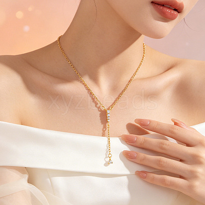 Brass Micro Pave Clear Cubic Zirconia Tassel Lariat Y Necklaces for Women WGB9A21-01-1