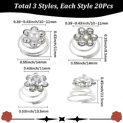 60Pcs 3 Styles Spiral Hair Pin Coil Iron Hair Accessories OHAR-SP0001-10B-1