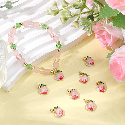 8Pcs Brass Enamel Peach Charms KK-BBC0025-20-1