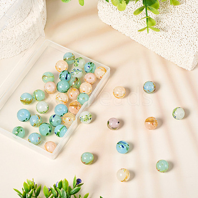35Pcs 7 Colors Handmade Lampwork Round Beads LAMP-TA0001-58-1