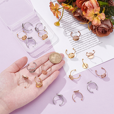 18Pcs 6 Style 304 Stainless Steel Open Cuff Ring Findings STAS-UN0042-76-1