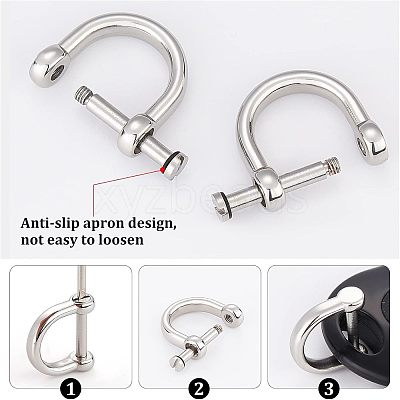 2Pcs 304 Stainless Steel D-Ring Anchor Shackle Clasps STAS-CA0001-56A-1