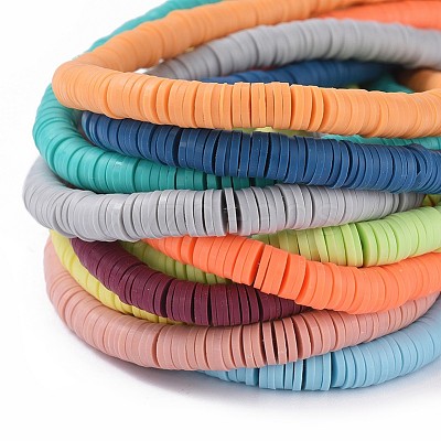 Flat Round Handmade Polymer Clay Beads CLAY-R067-6.0mm-M3-1