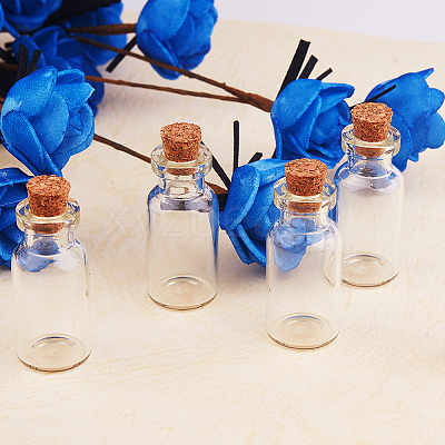 14 Pcs Size 35x16mm Mini Clear Glass Jars Bottles with Cork Stoppers and Eye Pins for Crafts AJEW-PH0004-02-1