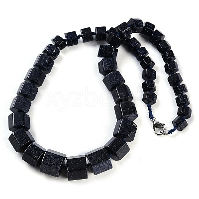 Synthetic Blue Goldstone Hexagon Prism Graduated Beaded Necklaces for Women Men NJEW-K388-03V-1