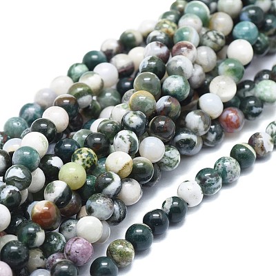Natural Tree Agate Beads Strands G-F674-11-6mm-1