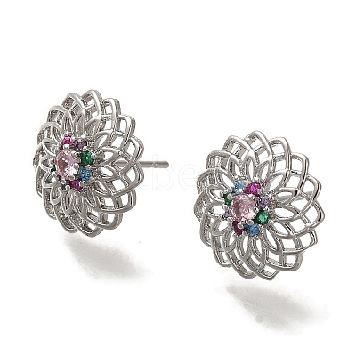 Brass Micro Pave Cubic Zirconia Stud Earrings for Women EJEW-U026-01P-1