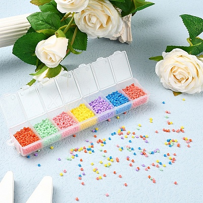 3500Pcs 7 Colors 12/0 Baking Paint Glass Round Seed Beads SEED-YW0001-26-1