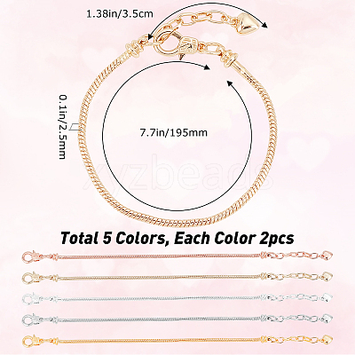 10Pcs 5 Colors Brass European Style Bracelet Making MAK-SC0001-10-1