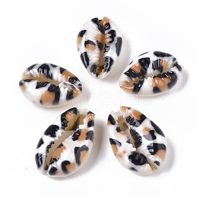 Printed Natural Cowrie Shell Beads SSHEL-R047-01-B03-1