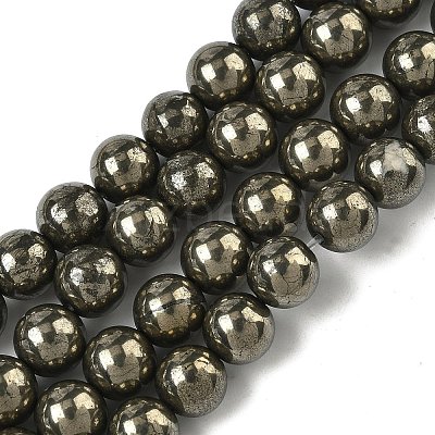 Natural Gold Pyrite/Golden Pyrite Beads Strands G-G459-B01-8mm-1