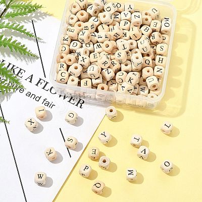 208Pcs 26 Styles Printed Natural Wood Beads WOOD-FS0001-51-1