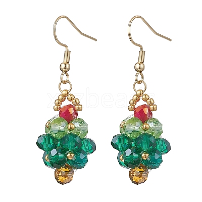 304 Stainless Steel Glass Seed Beads Christmas Tree Dangle Earrings EJEW-MZ00581-01-1