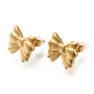 304 Stainless Steel Bowknot Stud Earrings EJEW-Z077-01G-1