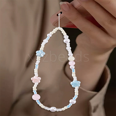 1Pc PVC & Porcelain Flower Mobile Straps AJEW-LP0005-15-1
