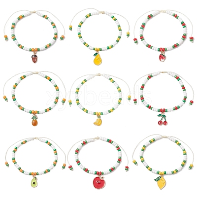 9Pcs Fruit Theme Alloy Enamel Charm Bracelets BJEW-MZ00206-1