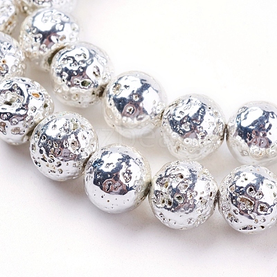 Electroplated Natural Lava Rock Beads Strands G-K259-57-8mm-S-1