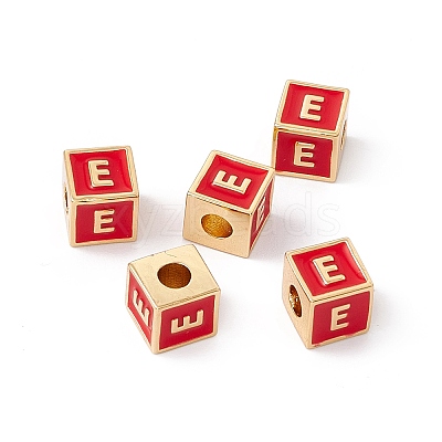 Rack Plating Brass Enamel Beads KK-B060-04G-03E-1