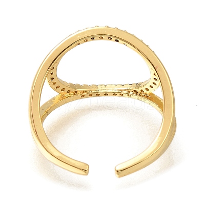 Rack Plating Brass Micro Pave Cubic Zirconia Open Cuff Rings for Women RJEW-M022-14G-1