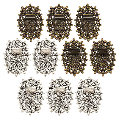 10Pcs 2 Colors Oval Floral Alloy Display Base ODIS-CA0001-17-1