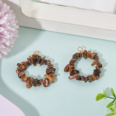 2Pcs Natural Tiger Eye Chip Beaded Pendants PALLOY-TAC0232-04-1