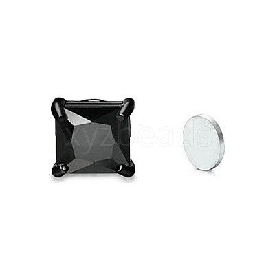 Square Cubic Zirconia Magnetic Clip-on Earrings EJEW-H001-47A-EB-1