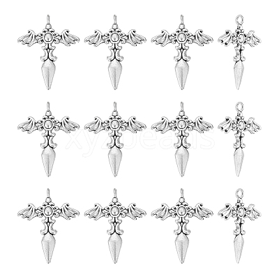 30Pcs Tibetan Style Sword with Wing Alloy Pendants TIBEP-UN0001-08-1
